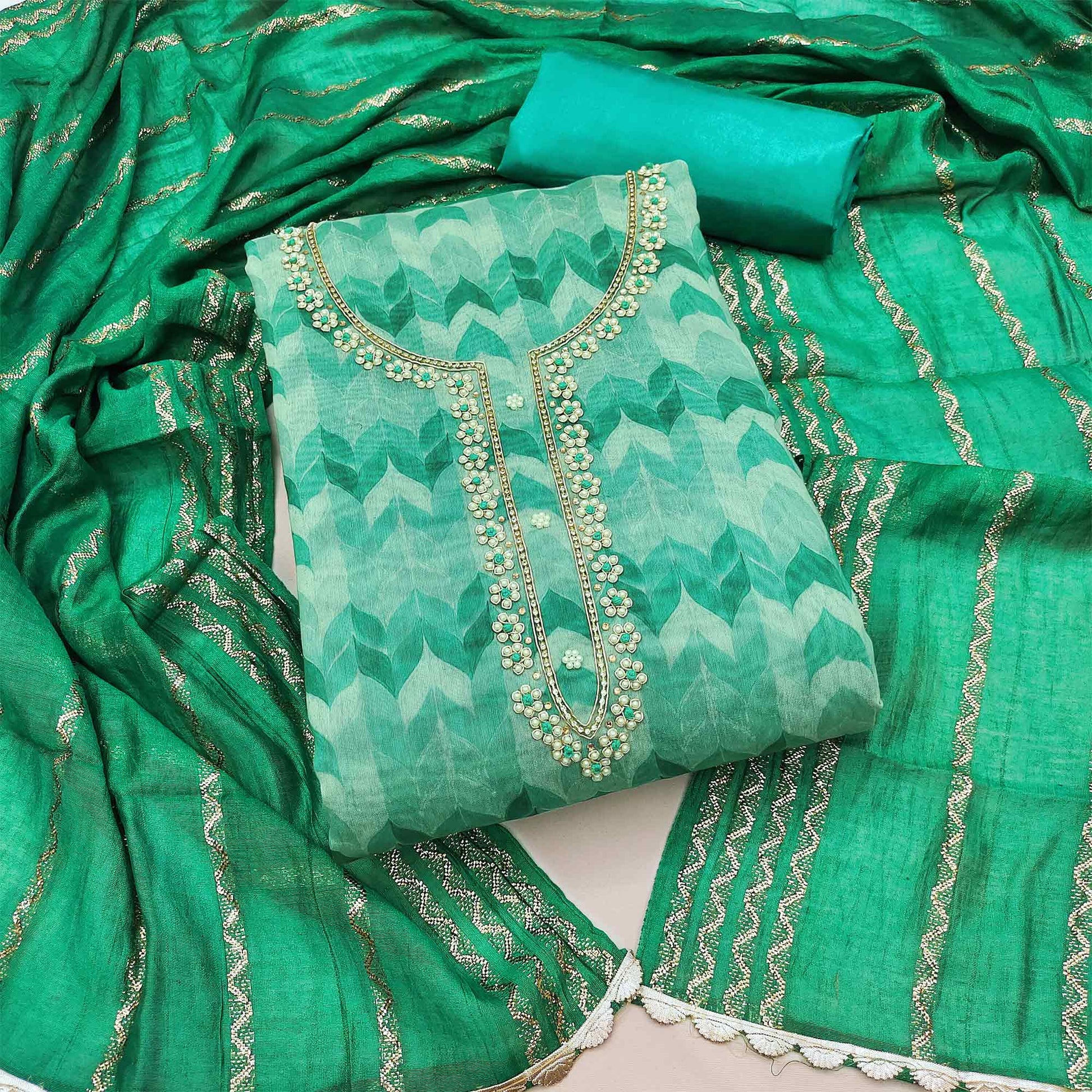 green-printed-with-handwork-chanderi-silk-dress-material