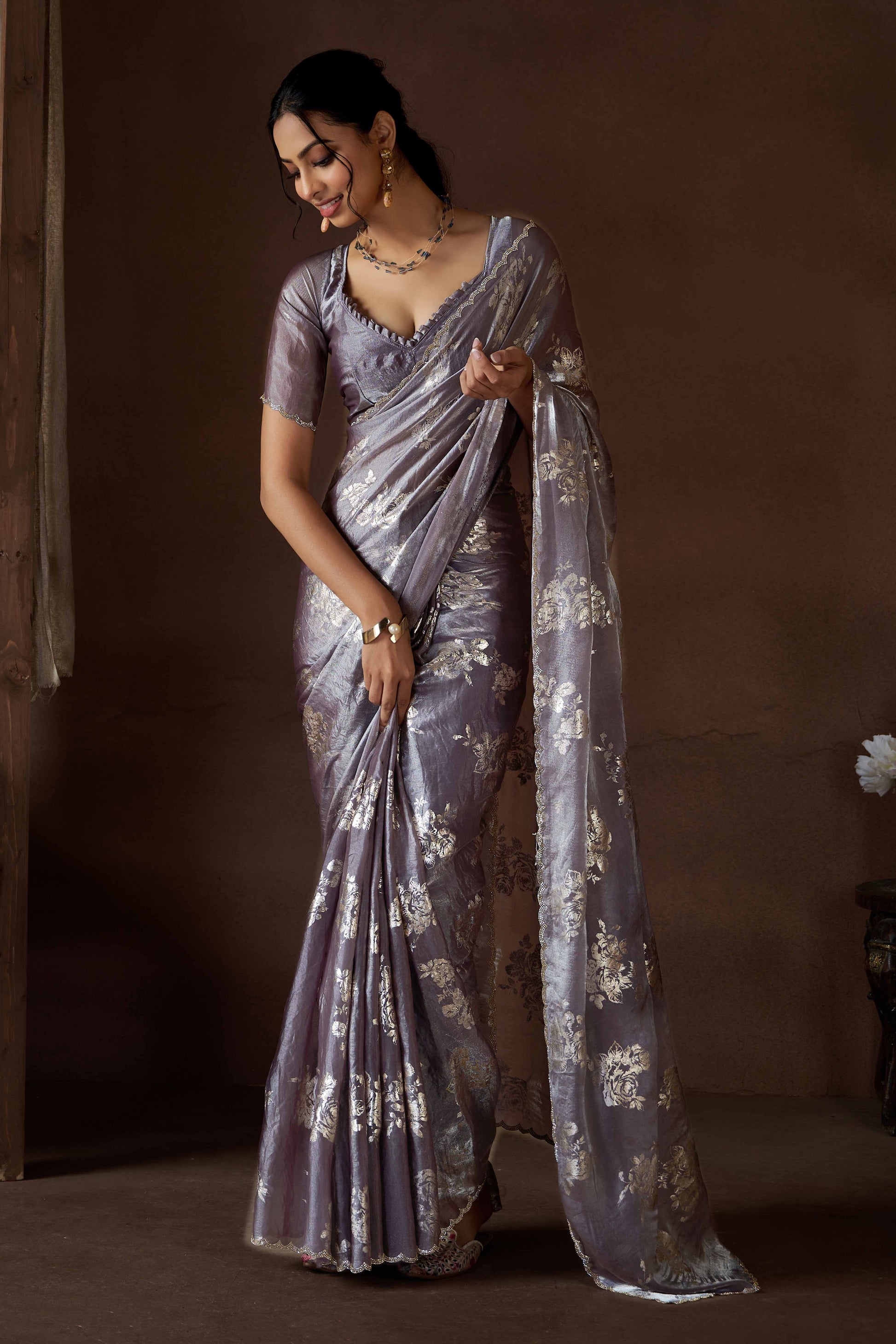 grey-floral-foil-printed-satin-silk-saree-with-zarkan-border-4