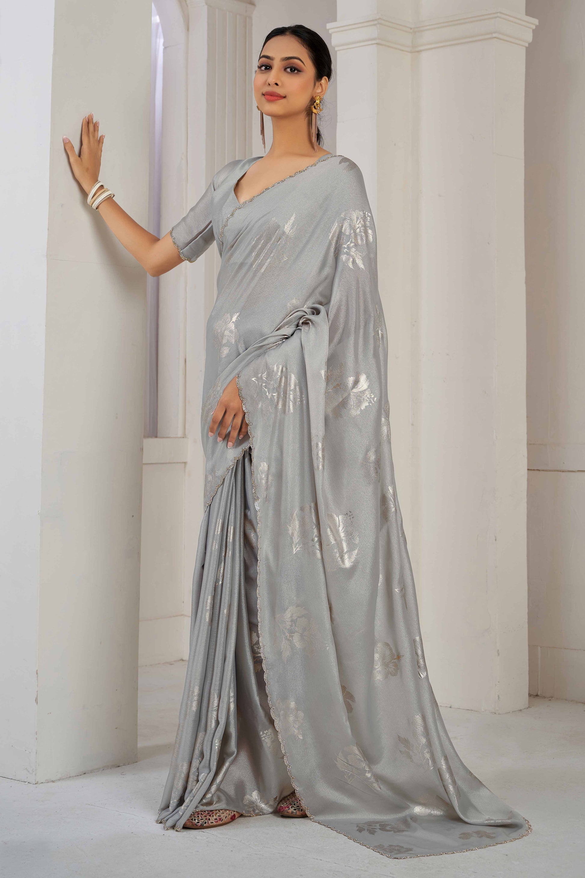 grey-floral-printed-stone-work-satin-saree