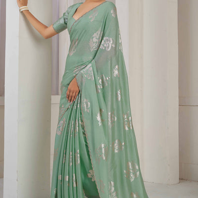 green-floral-printed-stone-work-satin-saree