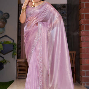Light Lavender Solid With Zarkan Work Organza Saree