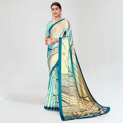Multicolor Digital Printed Satin Saree