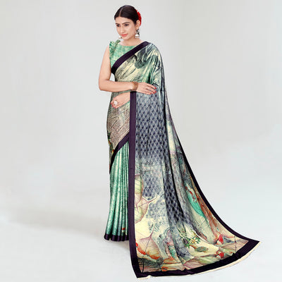 Multicolor Digital Printed Satin Saree