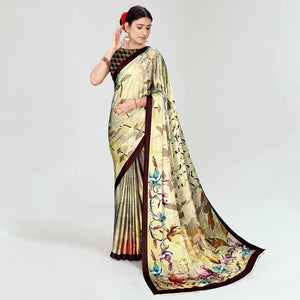 Multicolor Digital Printed Satin Saree