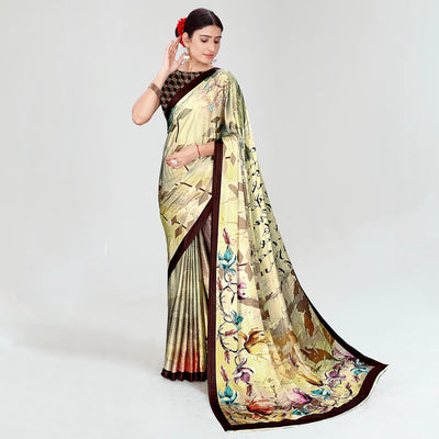 Multicolor Digital Printed Satin Saree