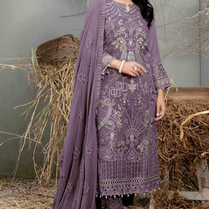 Dusty Purple Floral Embroidered Heavy Georgette Dress Material