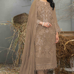 Brown Floral Embroidered Heavy Georgette Dress Material