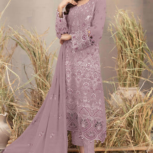 Dusty Pink Floral Embroidered Heavy Georgette Dress Material