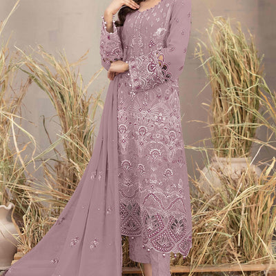 Dusty Pink Floral Embroidered Heavy Georgette Dress Material