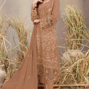 Chikoo Floral Embroidered Heavy Georgette Dress Material