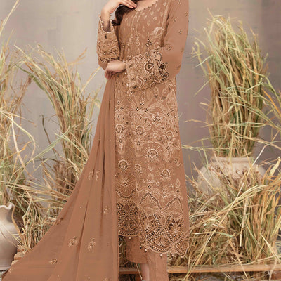 Chikoo Floral Embroidered Heavy Georgette Dress Material