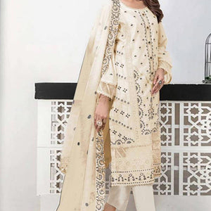 Cream Heavy Embroidered Work Georgette Dress Material