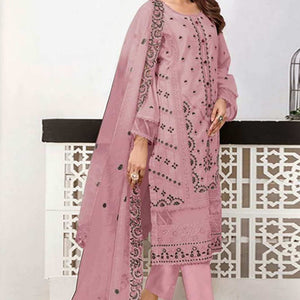 Dusty Pink Heavy Embroidered Work Georgette Dress Material