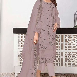 Dusty Mauve Heavy Embroidered Work Georgette Dress Material
