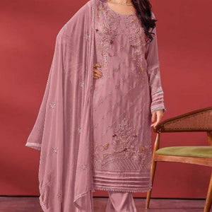 Mauve Heavy Embroidered Work Georgette Dress Material