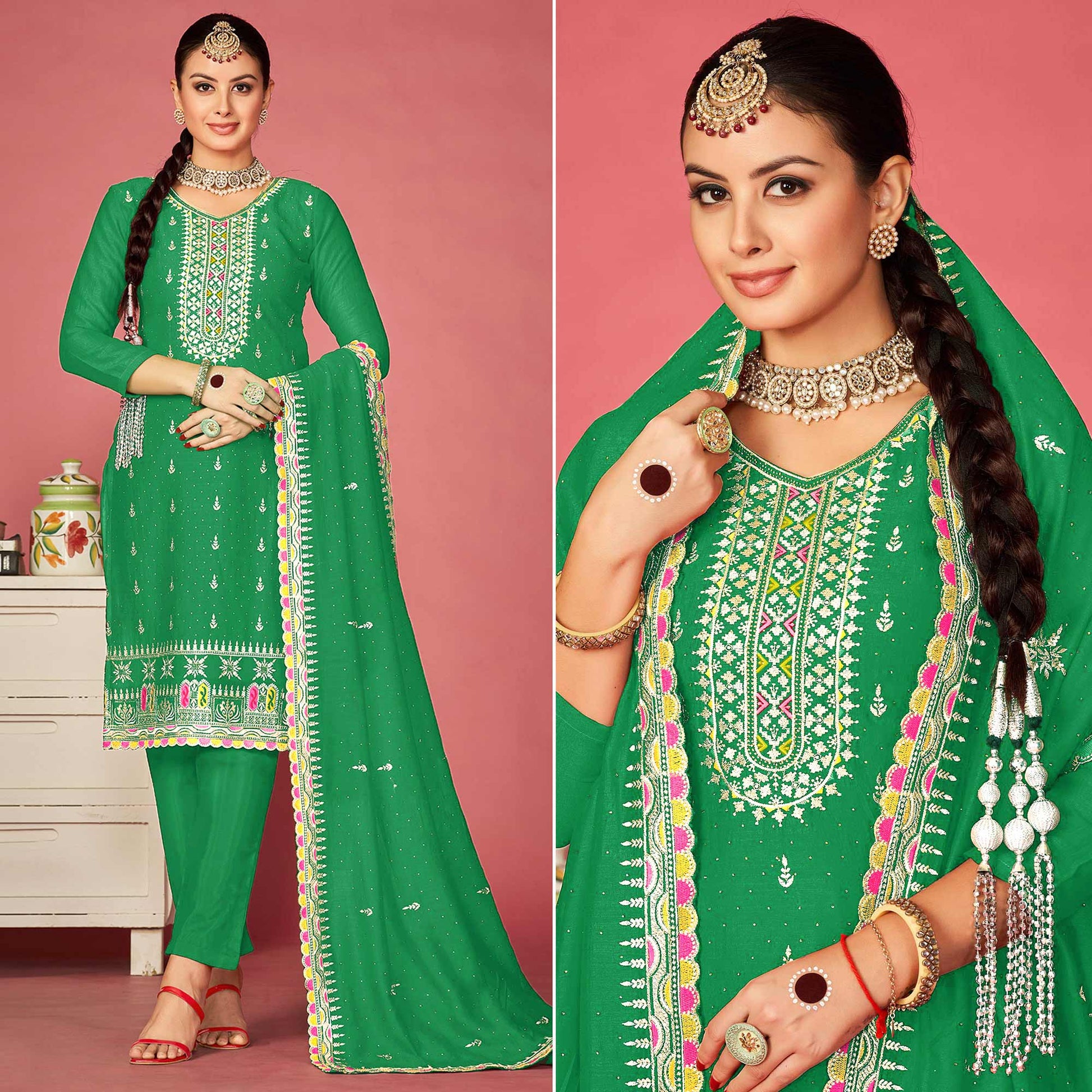 green-floral-embroidered-vichitra-silk-dress-material-7