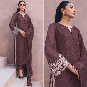 Brown Sequins Embroidered Georgette Dress Material