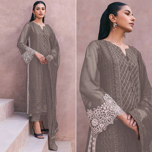 Dusty Grey Sequins Embroidered Georgette Dress Material