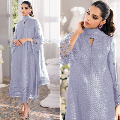 Dusty Lavender Sequins Embroidered Georgette Dress Material
