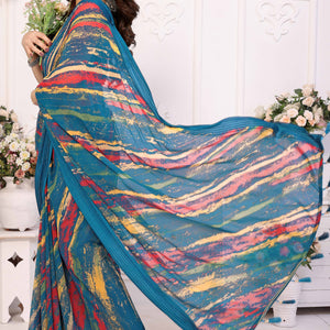 Morpich Printed Georgette Saree Saree With Tassels