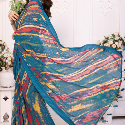 Morpich Printed Georgette Saree Saree With Tassels