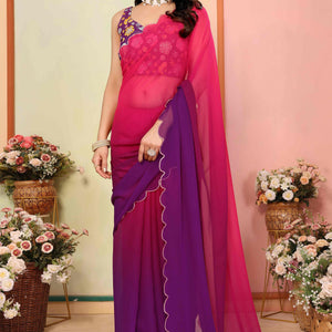 Magenta Solid Georgette Ombre Saree