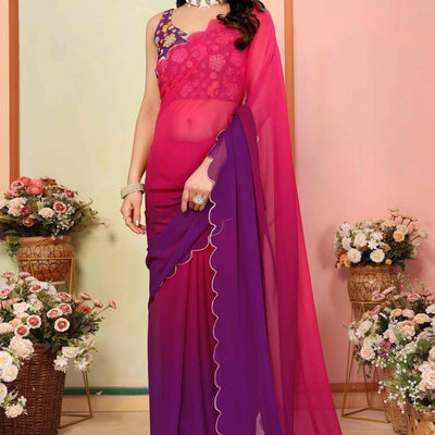 Magenta Solid Georgette Ombre Saree