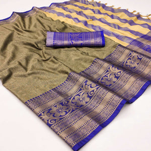 Chikoo Floral Woven Cotton Silk Saree With Tassels