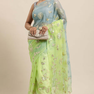 green-grey-floral-gota-patti-work-organza-silk-half-half-saree