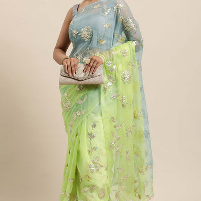 green-grey-floral-gota-patti-work-organza-silk-half-half-saree