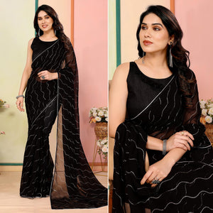 Black Swarovski Work Embroidered Georgette Saree
