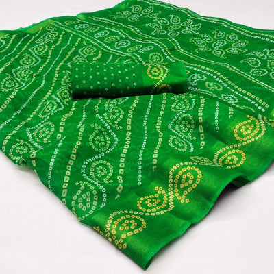 green-bandhani-printed-poly-cotton-saree-1