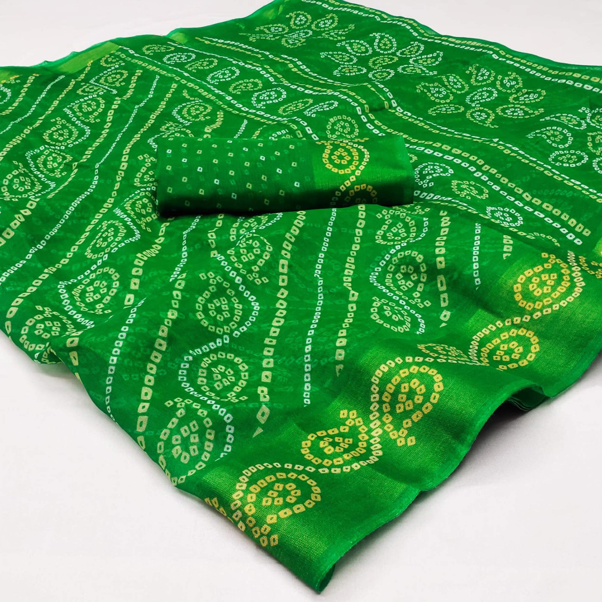 green-bandhani-printed-poly-cotton-saree-1