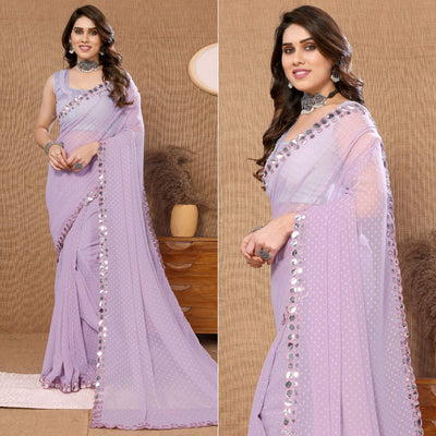 Light Lavender Embroidered Butti Work Georgette Saree