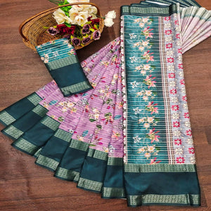 Lavender Floral Digital Printed Cotton Silk Saree