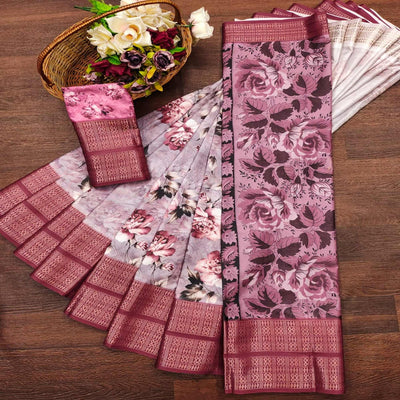 Mauve Floral Digital Printed Cotton Silk Saree