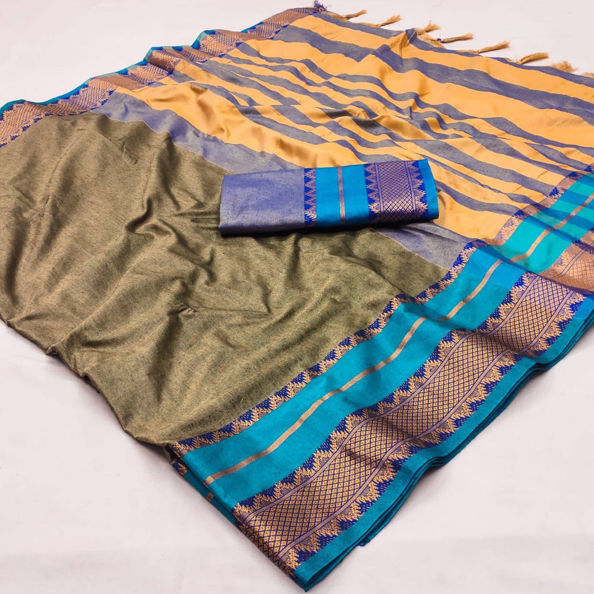 Chikoo Woven Cotton Silk Saree With Tassels