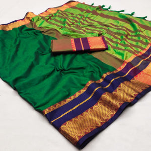 green-woven-cotton-silk-saree-with-tassels-8