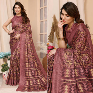 Mauve Floral Printed Khaadi Saree