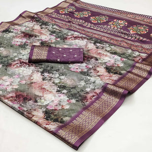 grey-floral-digital-printed-cotton-silk-saree-with-woven-border