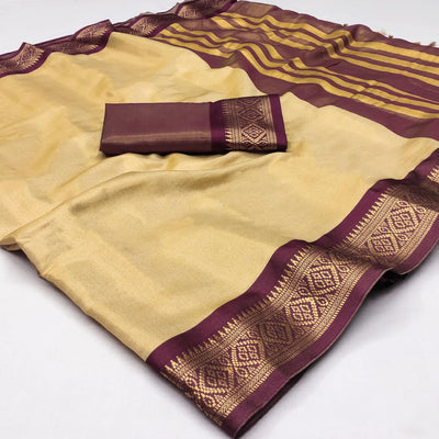 Chikoo Woven Cotton Silk Saree