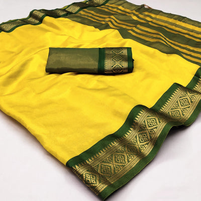 Lemon Yellow Woven Cotton Silk Saree