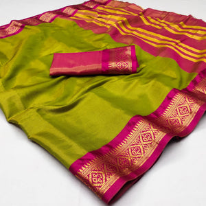 Mehendi Green Woven Cotton Silk Saree