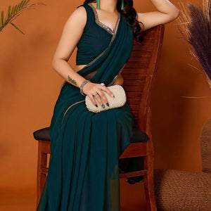 Morpich Solid Georgette Saree With Mirror Border