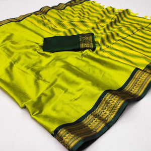 Lemon Green Solid Cotton Silk Saree With Jacquard Border