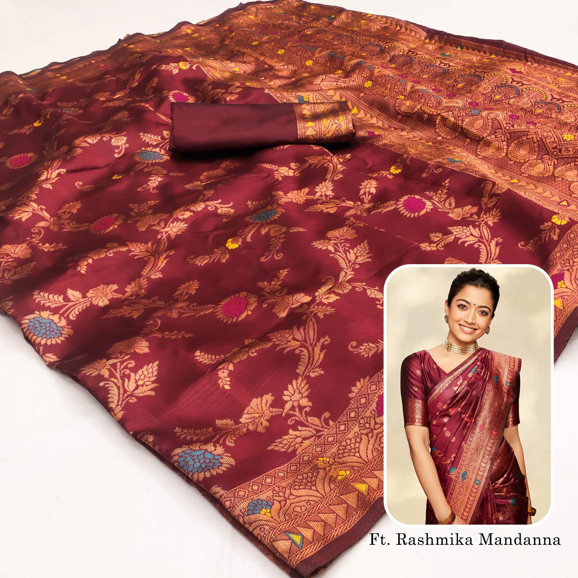 Maroon Floral Woven Art Silk Saree