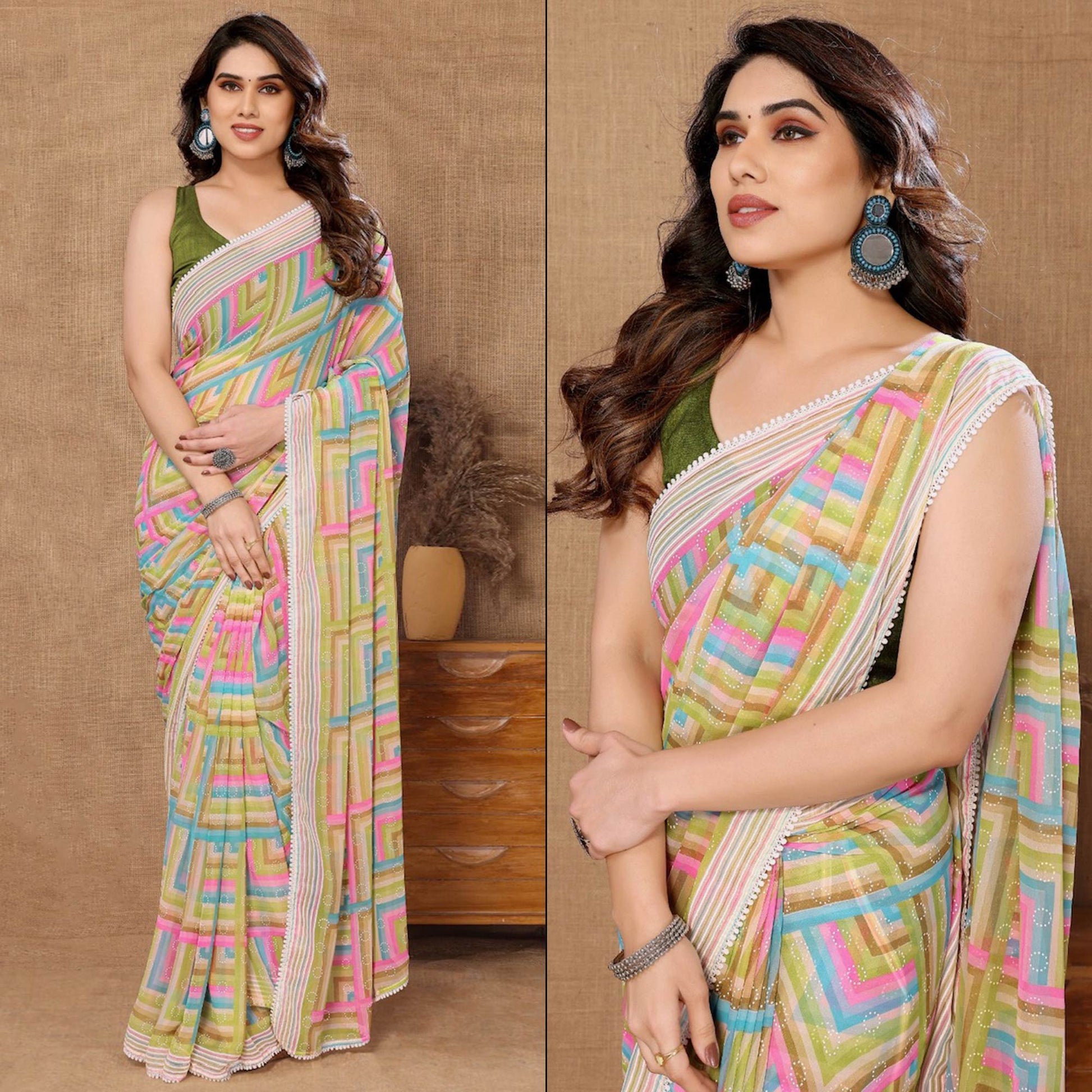 green-geometric-printed-ready-to-wear-georgette-saree