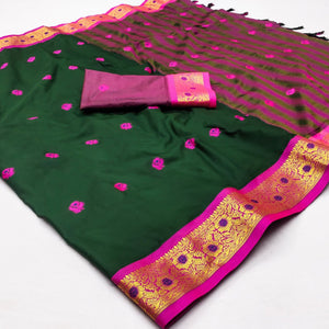 green-woven-cotton-silk-saree-with-tassels-10