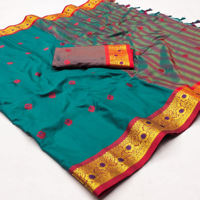 Morpich Woven Cotton Silk Saree With Tassels