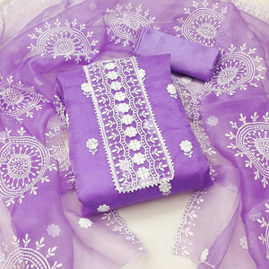 Light Purple Floral Embroidered Organza Dress Material